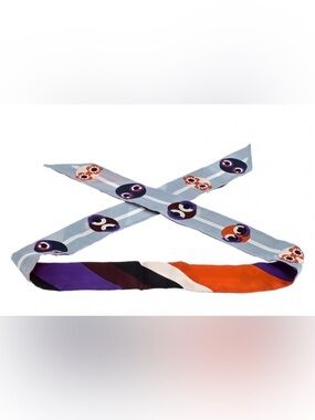 Fendi Monster Eyes Silk Wrappy Twilly Scarf Multicolor Italy